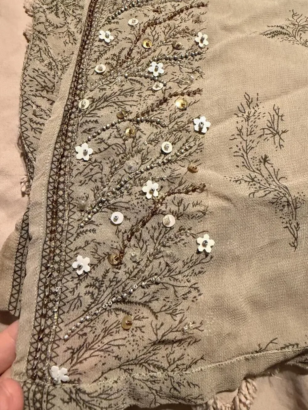 Y2k Vintage Anthropologie / Free People Earthy Boho Beaded Rayon Scarf Shawl